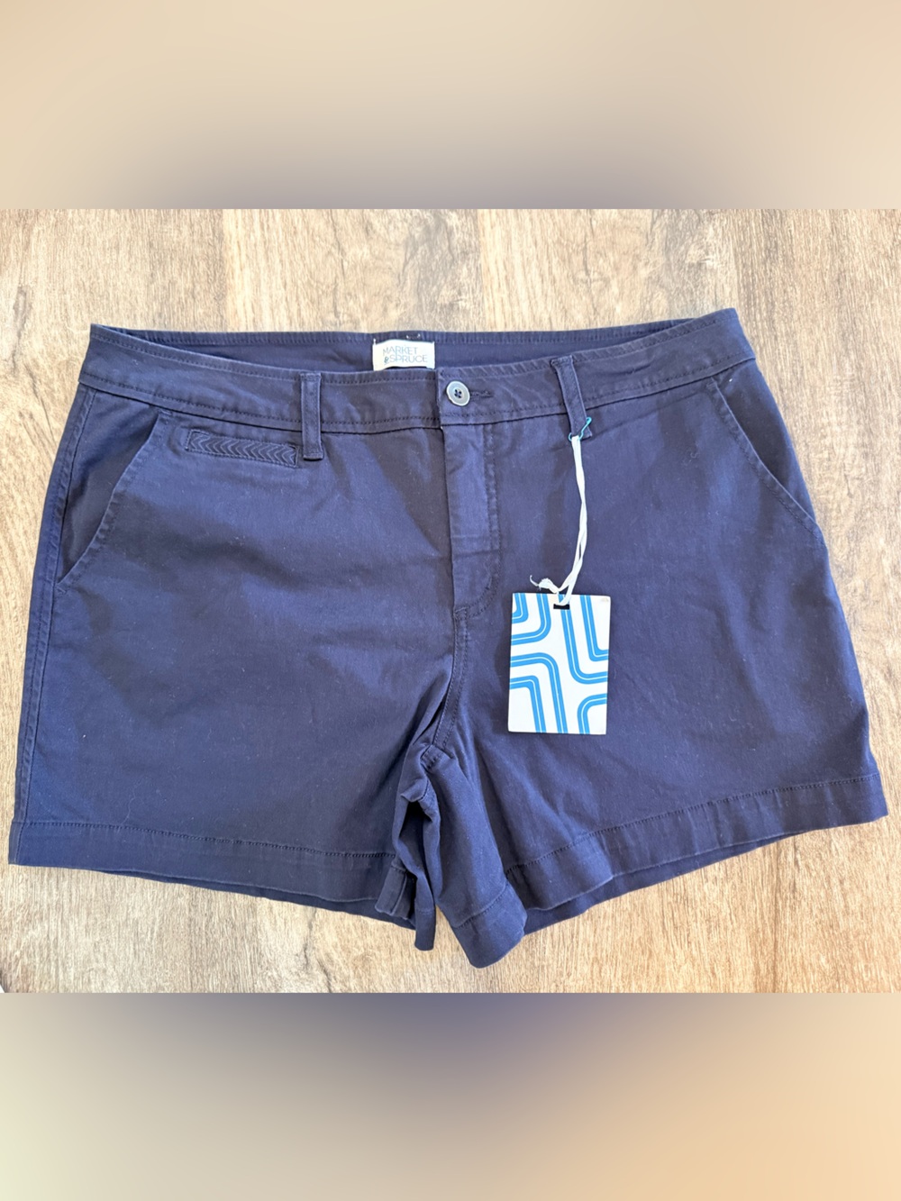 NWT Market & Spruce Embroidered Pocket Detail Shorts Navy Blue Summer Vaca Sz 12